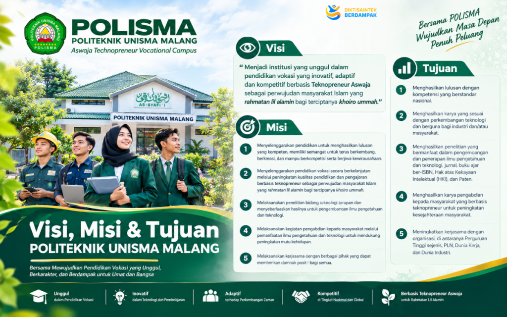 Visi, misi dan tujuan Politeknik Unisma Malang (POLISMA)